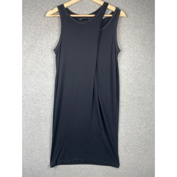 Allsaints Tank Top Dress Womens XS Black 3 Straps Minimal Asymmetrical - Picture 1 of 4